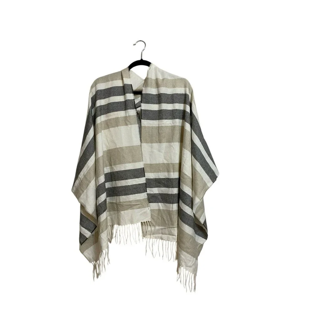 Banana Republic Wrap Scarf Stripes Beige Tan Gray Cream New - Picture 1 of 2